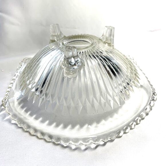 Jeannette Glass Footed Candy Dish Anniversary Pattern Ribbed Scalloped 6"x2.5" - Picture 5 of 6
